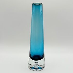 Blue Art Glass Vase with Air Bubble